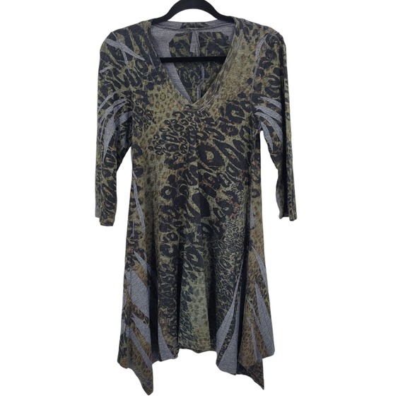 Vintage Dresses & Skirts - Vtg 90s Gothic Grunge Animal Print Asymmetrical Tunic Sweater Dress Sz S Knit